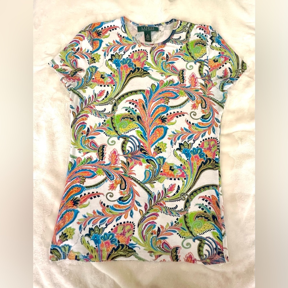 Lauren Ralph Lauren Multicolor Paisley Print Gorgeous T-shirt - Picture 2 of 5